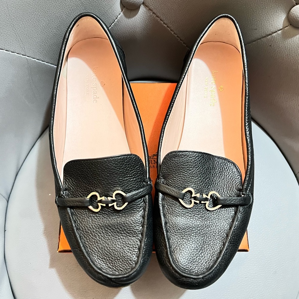 Kate Spade leather loafers with Spade ♠️ gold-hardware charms